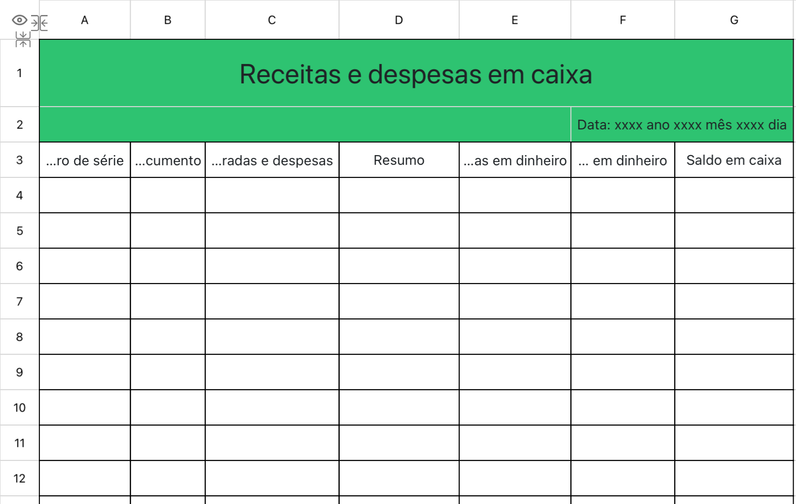 Receitas e despesas em caixa